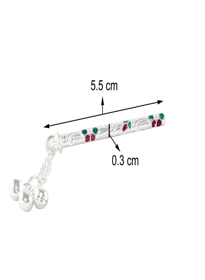 KMJ Pure Silver Flute/bansuri for Lord Krishna, laddu Gopal ji (Size: 5.5 cm) - Image 2